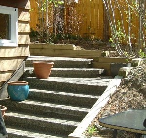 stairs, patio, exposed aggregate concrete, Yukon landscaping