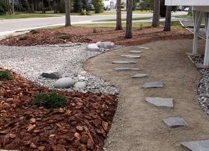 gravel mulch stepping stones decomposed granite Yukon landscaping